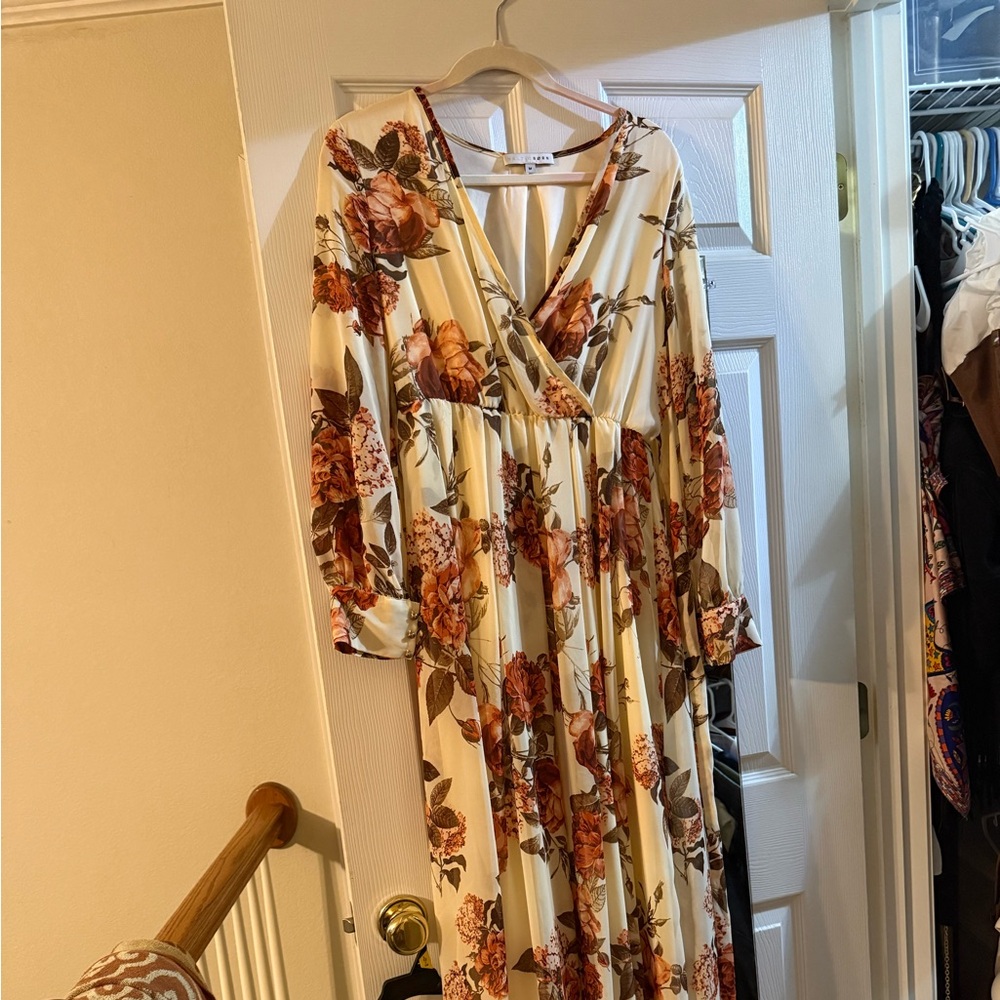 Baltic Born Floral Long Sleeve Dress in Cream and Brown